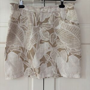 Tommy Bahama 100% Linen Skirt Hawaiian Floral Print High Rise Mini A-Line Size 8
